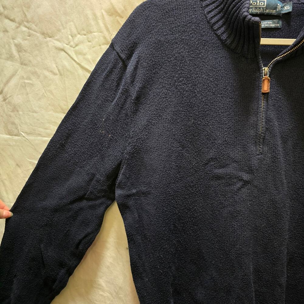 Polo Ralph Lauren 1/4 zip knit sweater 100% cotton men's XL long sleeve ribbed - Picture 7 of 12